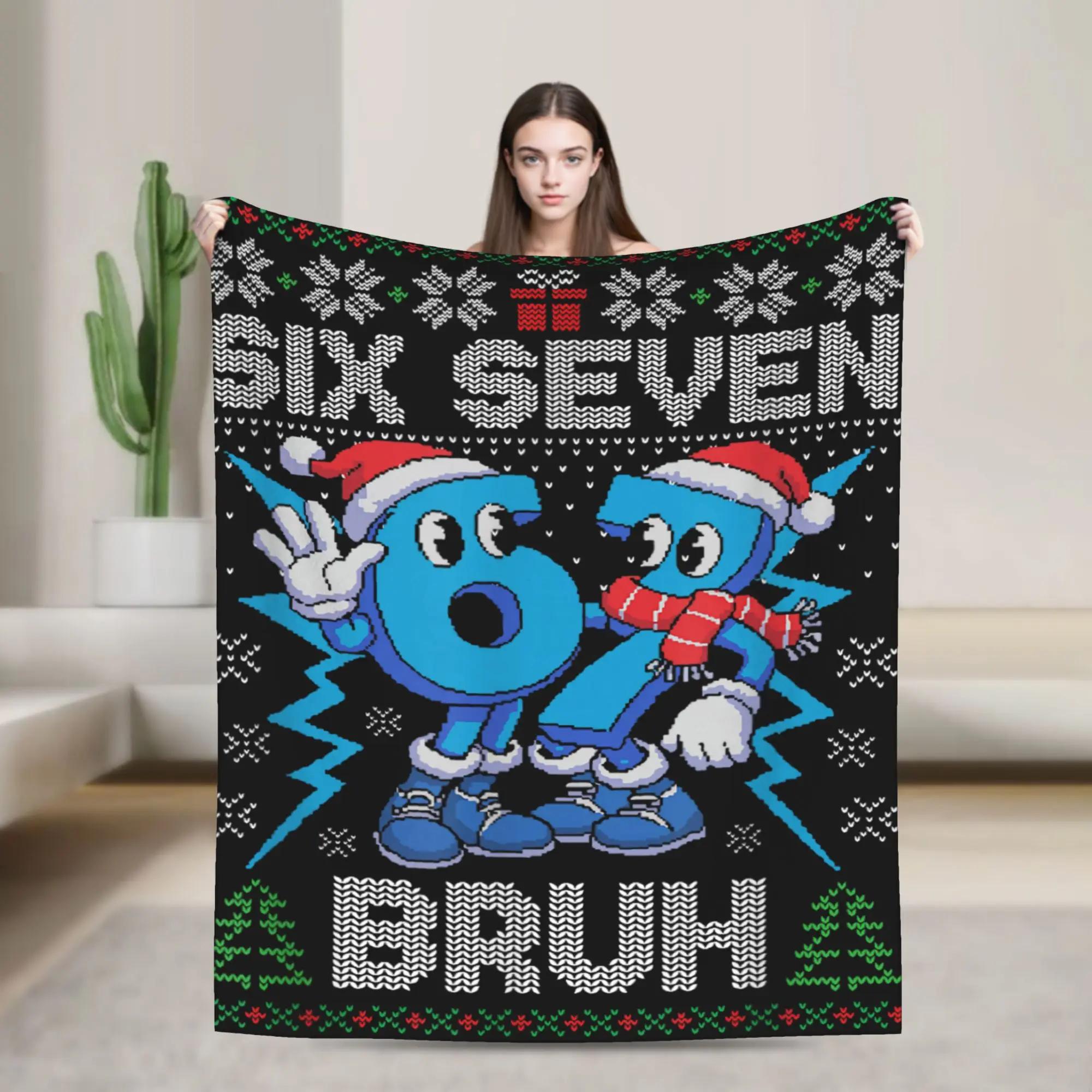 Soft Flannel Blanket for Kids  Travel Sofa Bed Use  Christmas Design Six Seven Bruh Meme Theme Bedding Throw Cover 100x150cm