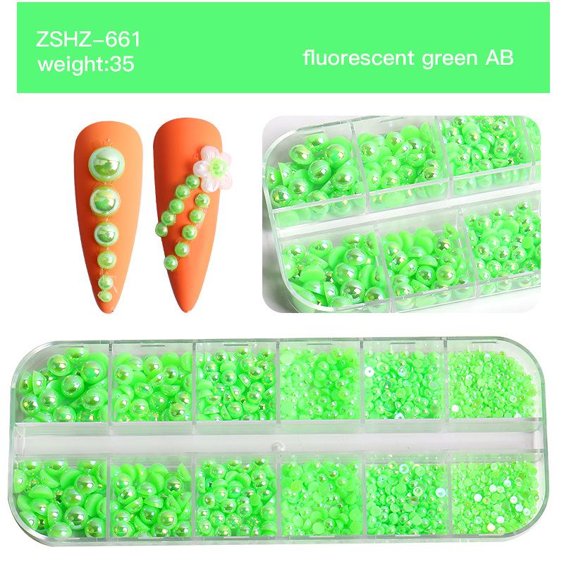 

12 Boxed Nail Art Pearl Jewelry Abs Semicircular Symphony Semicircular Nail Art Jewelry Mixed