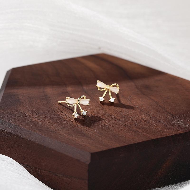 Sweet Opal Bow Earrings for Women  Fresh and Girly Earrings with Heart