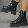 Fashion 2025 Autumn Winter Black Platform Boots Women Fashion Lace Up Zipper Ankle Boots Woman Punk Thick Heel Pu Leather Botas Mujer