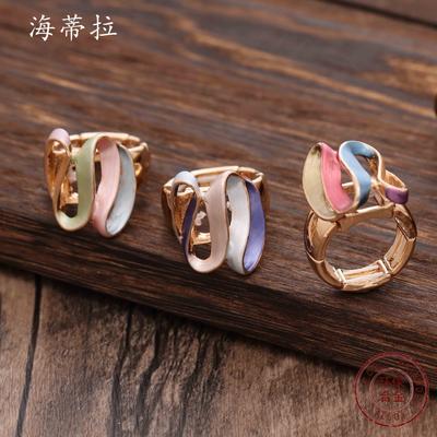 New Color Oil Geometric Line Alloy Ring, Fashionable and Simple Women's High-end Elastic Ring