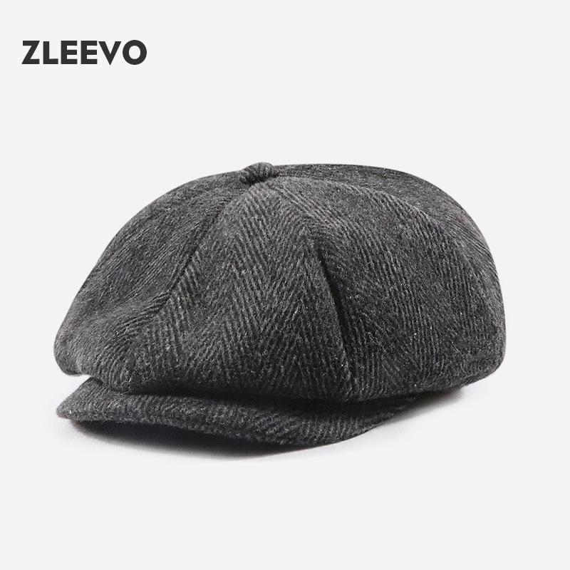 Yangguan/ZLEEVO Unisex Autumn/Winter Newsboy Cap - British Retro Style, Octagonal Design, Painter's Large Head Fit.