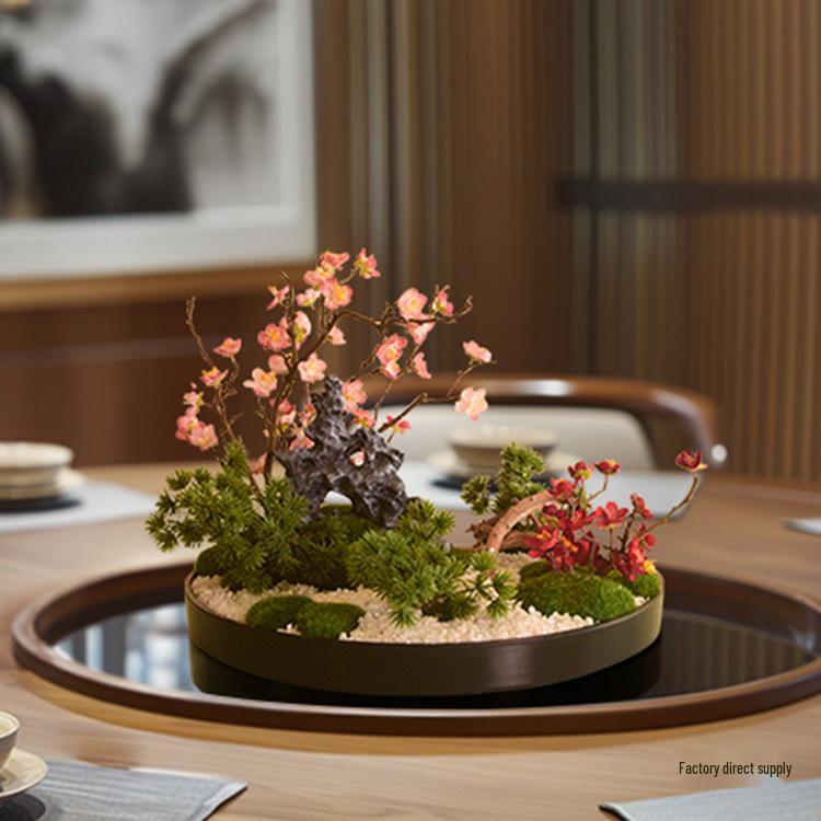 Large Round Table Turntable Centerpiece for Hotel Dining and Private Room Decor - Artificial Flower Art Landscape