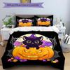3-teiliges Bettwäsche-Set mit Cartoon-Katzen- und Kürbis-Print für Halloween (1 Bettbezug + 2 Kissenbezüge, Ohne Füllung), Dieses bedruckte Bettwäsche-Set ist weich und