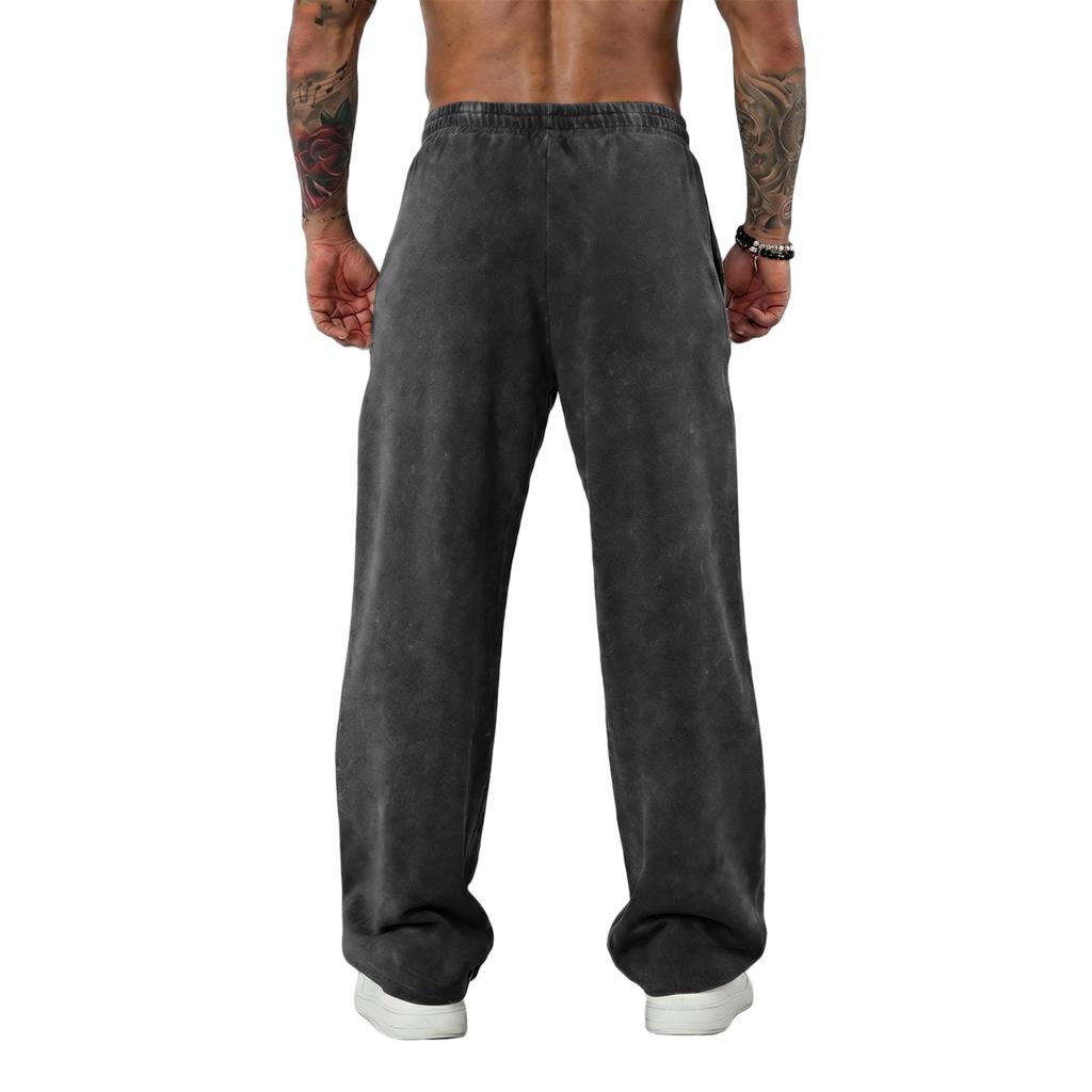Men's Washed Knit Casual Pants Drawstring Waist Pockets Relaxed Fit Jogger Sweatpants for Everyday Wear