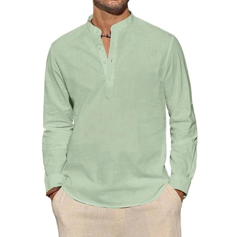 Herr Långärmade T-shirts Casual Lätt Andningsbar Henley-hals Enfärgade Toppar Hawaiiansk Semester Strandstil Knäppning Pikétröja