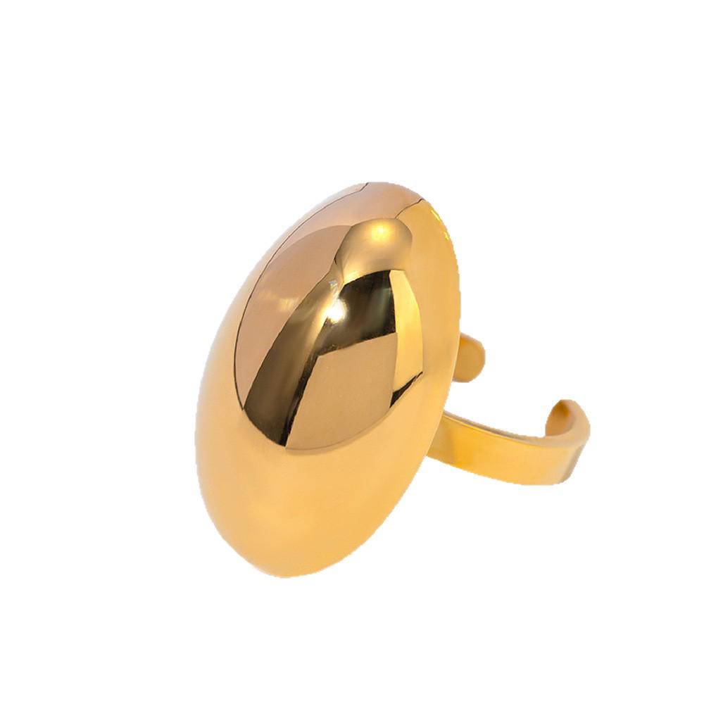 18K Gold Plated Oval Open Ring - Minimalist, Waterproof, Polished Stainless Steel Jewelry for Women