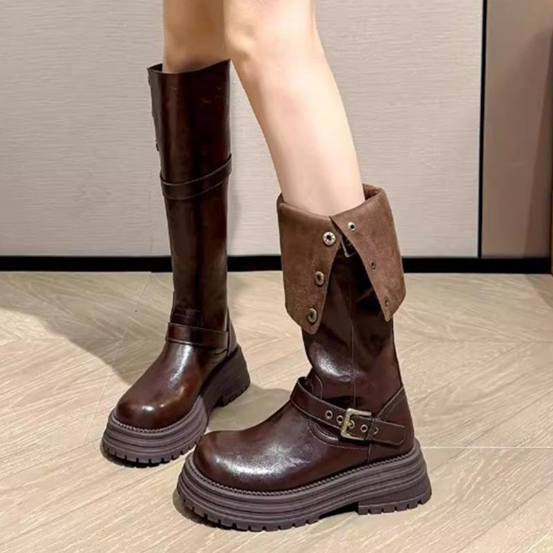 Long Women Flats Platform Knee High top Winter Designer Motorcycle New Trend Fashion Walking Mujer for Adult Women