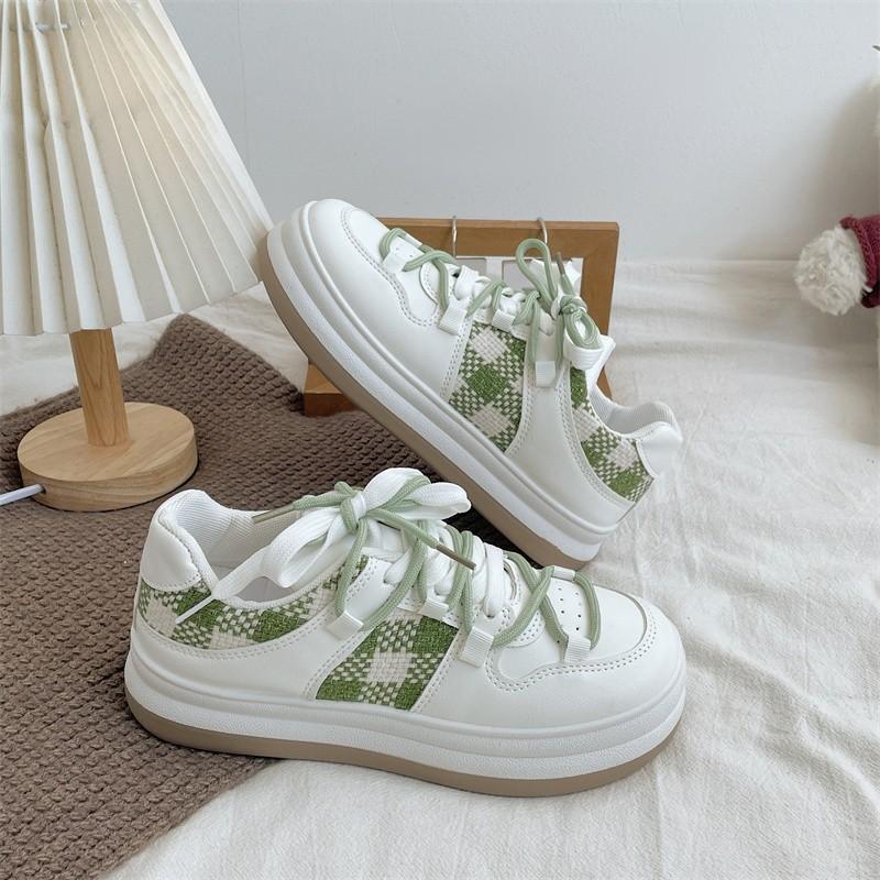Retro Big Head Shoes Children's Spring and Autumn New Plaid Platform White Shoes Versatile Casual Board Shoes
