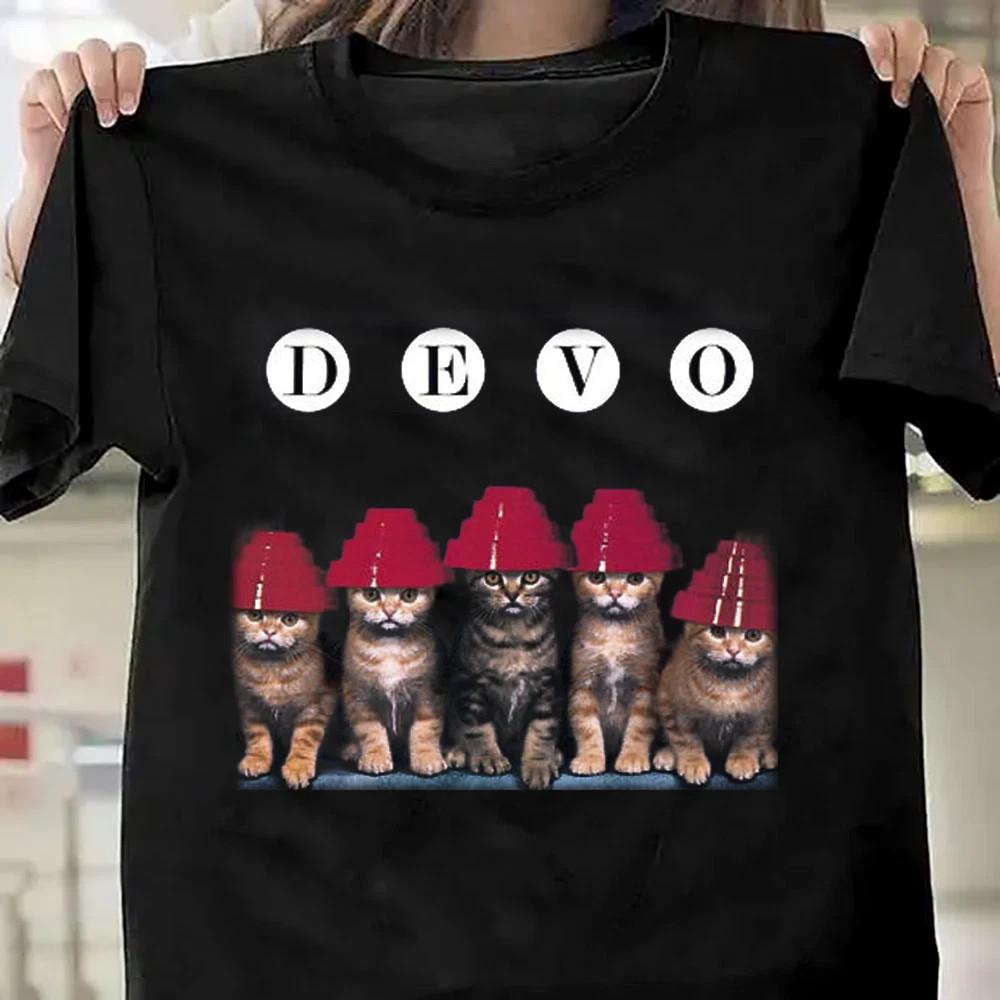 Funny Cat DEVO Band Gift For Fan Black All Size Shirt Unisex T-Shirt S