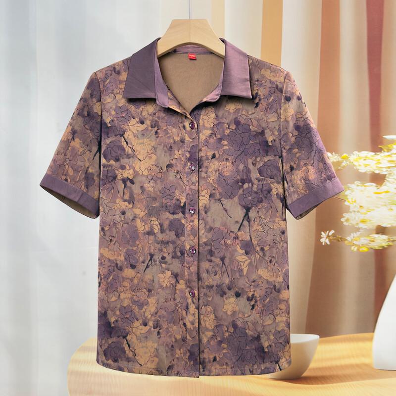 Elderly Women s Floral Short-Sleeve Lapel Shirt L