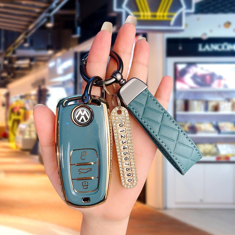 Volkswagen Schlüsselhülle für Tiguan L, Teramont, Golf 7, Sportsvan, Lamando - Galvanisierte TPU-Hülle mit Schnalle