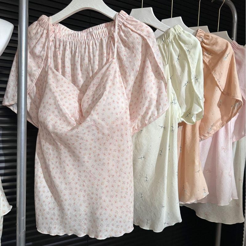 1011 new lyocell tencel summer pajamas hanging shorts with chest pad sweet wind loungewear Internet celebrity explosion set