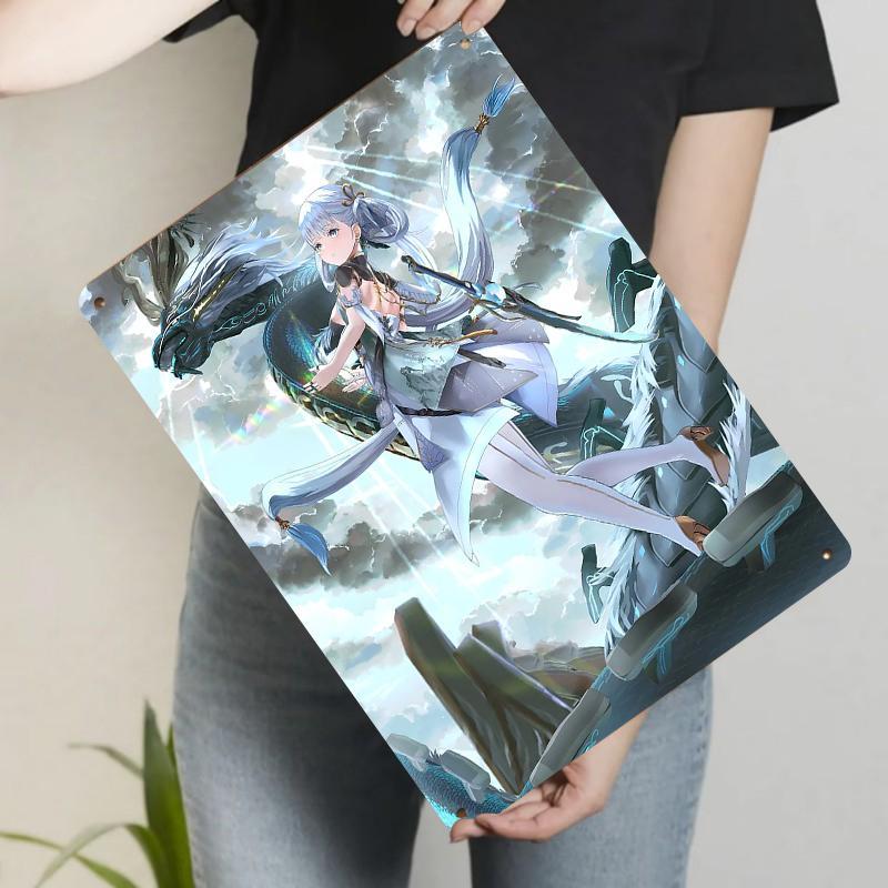 

Anime Style Girl with Dragon Custom Metal Wall Art Decorative Painting for Home Office Decoration 20x30cm（7.8x11.8inch）
