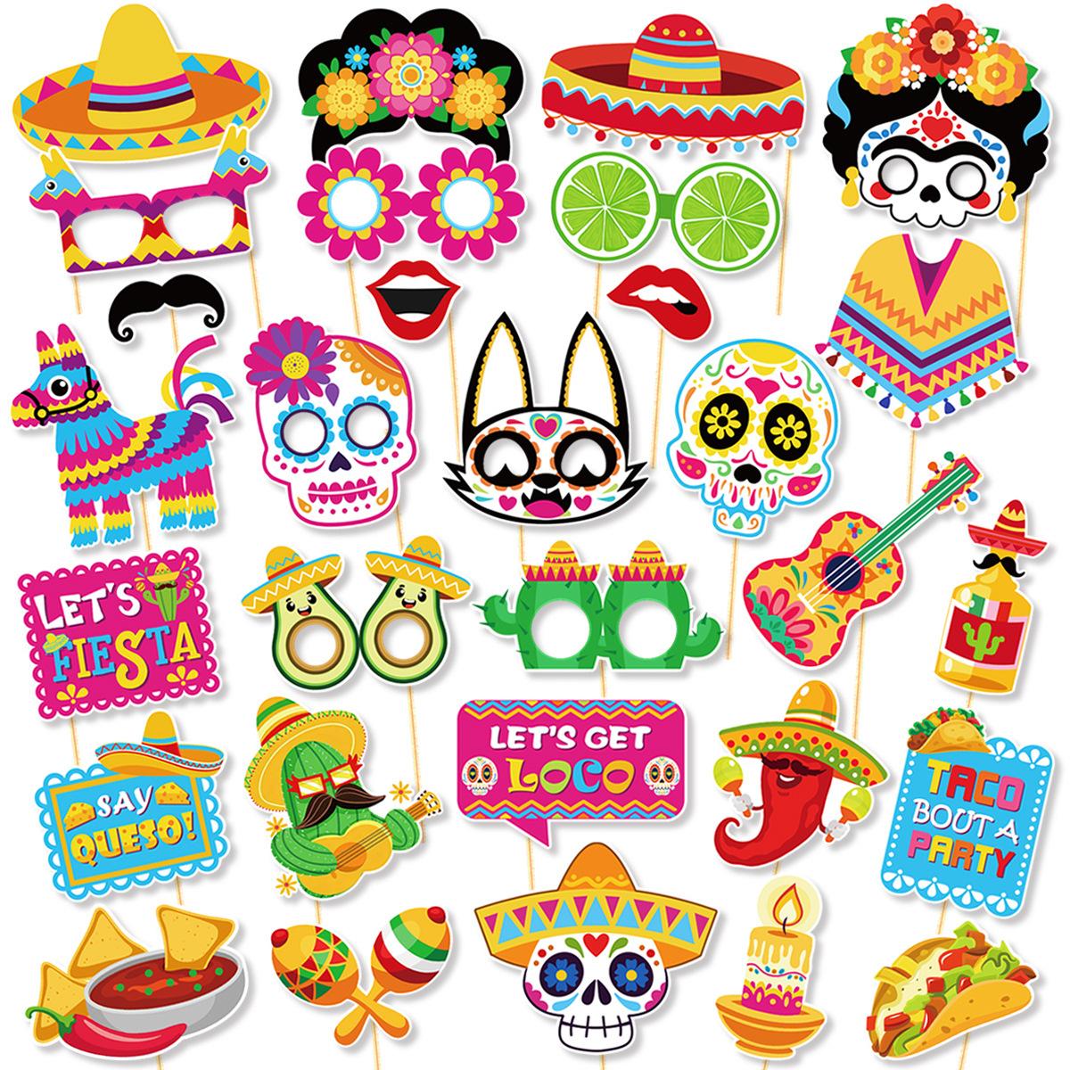 30pcs/set Cinco de Mayo Decorations Photo Booth Props Party Mexican Fiesta Selfie Props for Cinco de Mayo Party supplies