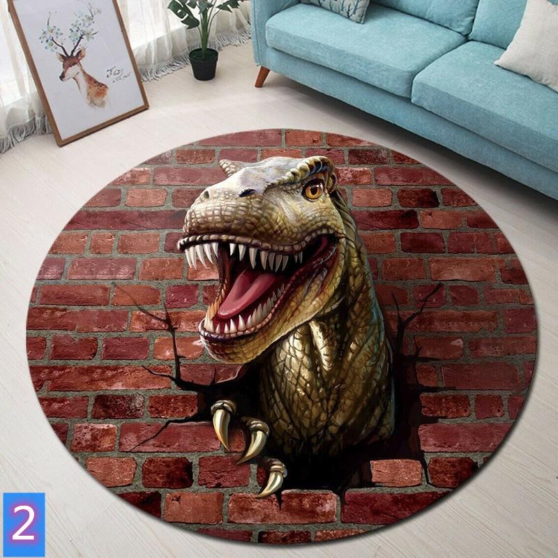 Dinosaur Dragon Design Round Printed Floor Mats Children's Bedroom Living Room Carpet Home Decor Round Floor Mats Anti-Slip Mats