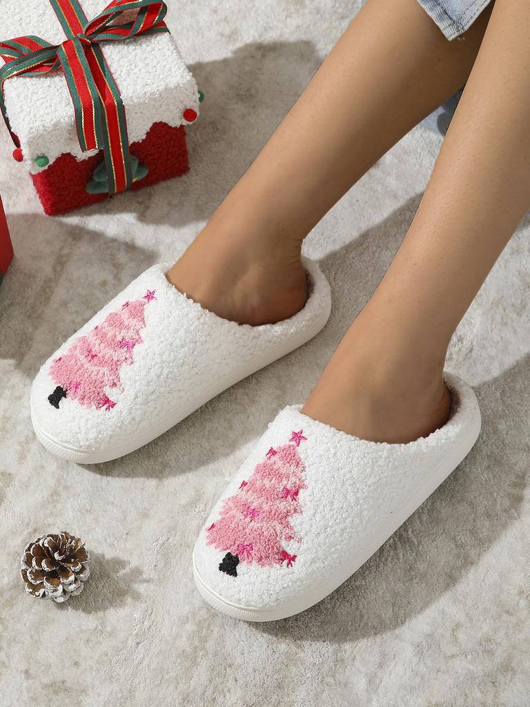 Fashion Warm Winter Home Slippers for Women Christmas Tree Fluffy Soft Plush Bedroom Ladies Men Indoor Outdoor Female Shoes Gifts