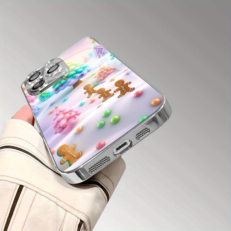 Colorful Christmas Tree Gingerbread Print Glass Electroplated Case For iPhone 17 16 Pro Max 15 14 Plus 13 12 11 16E 17 Air Cover