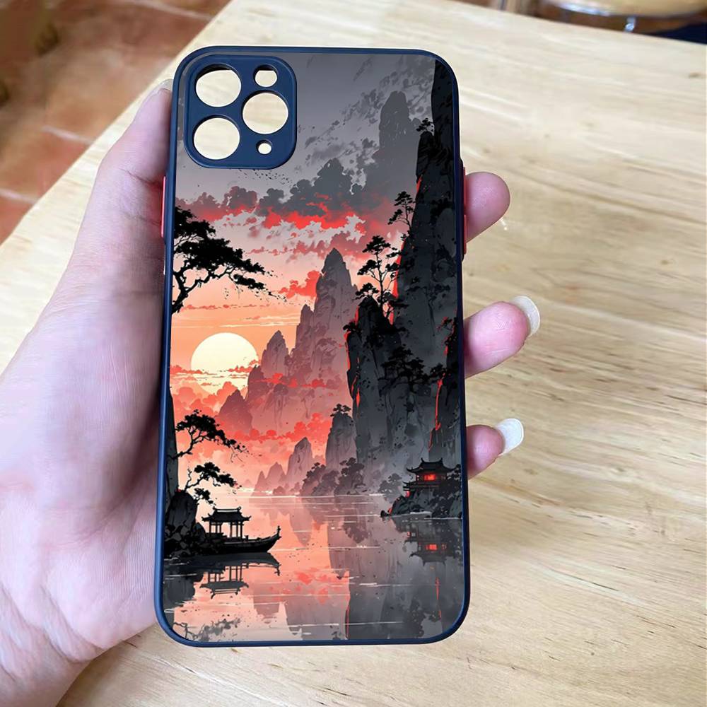 Landscape Painting Shockproof For iPhone X XR XS 11 12 13 14 15 16 pro Mini MAX transparent Matte Phone Case