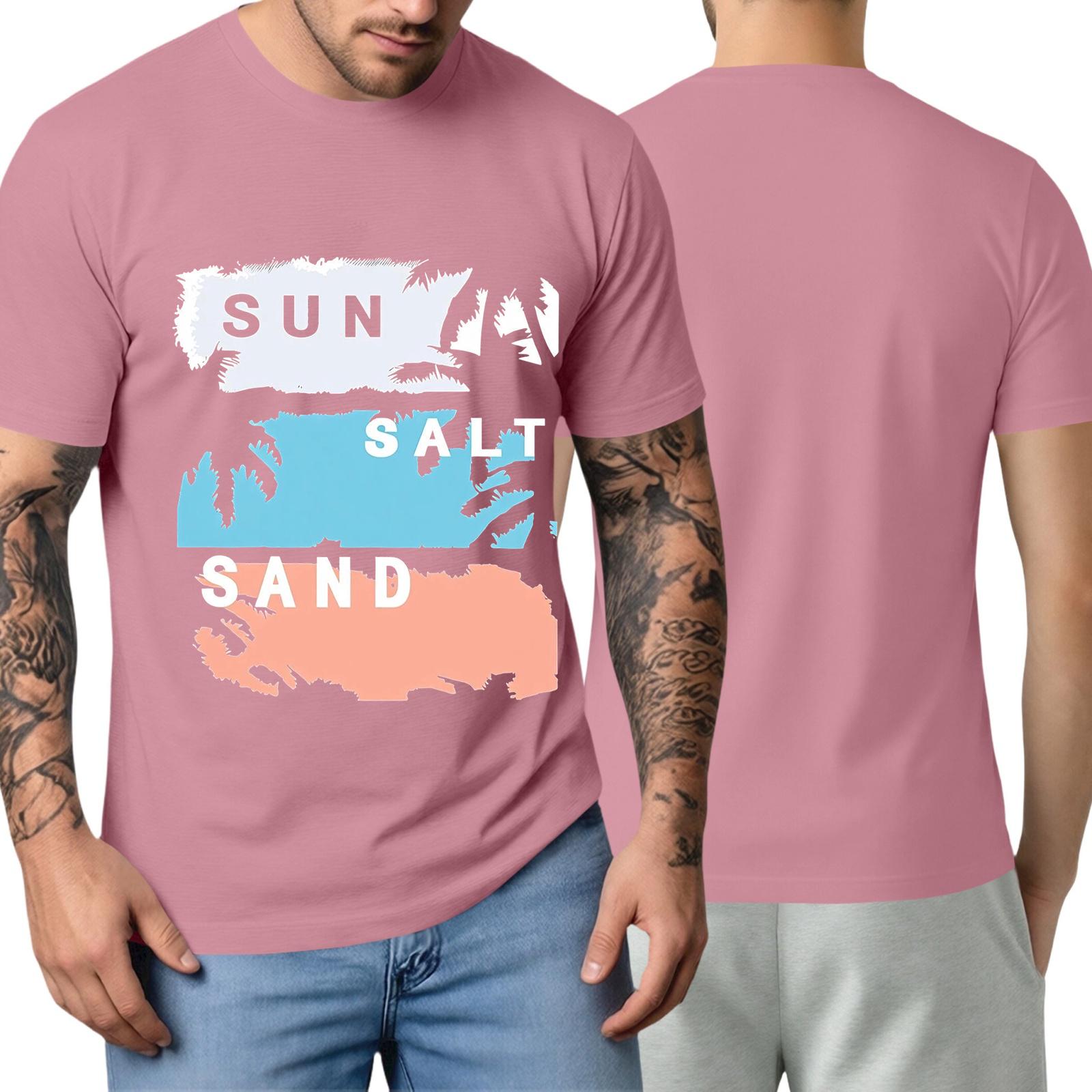 

Men’s Short Sleeve Crew Neck T-Shirt with Sun Tree Print Casual Fit Top XXXL розовый