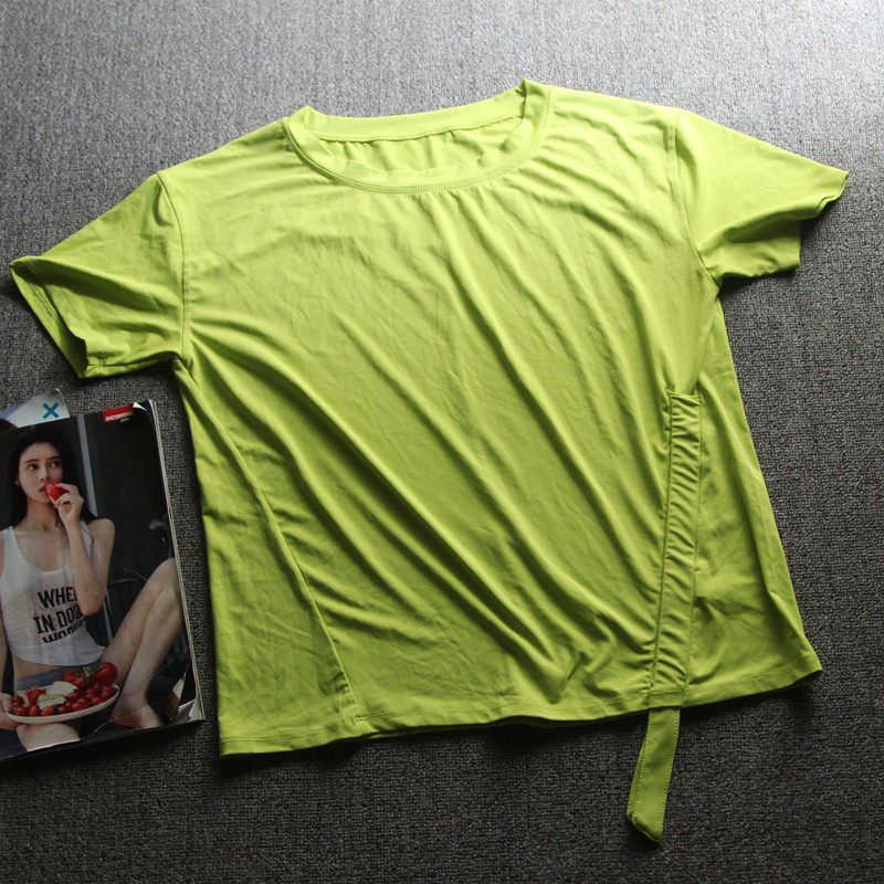 

Fashion Short Sleeve Women s Quick-Drying Comfort Workout Clothes Drawstring Tender yellow S