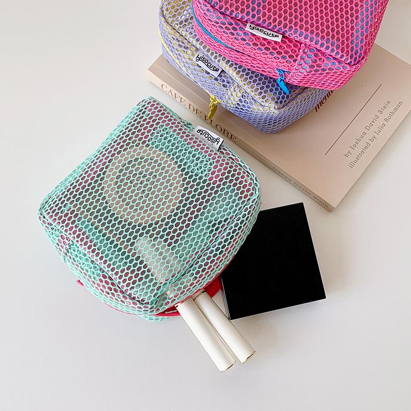 Square Mesh Cosmetic Bag, Portable Square Cosmetic Storage Bag With Zipper, Multi-Purpose Sundries Storage Bag