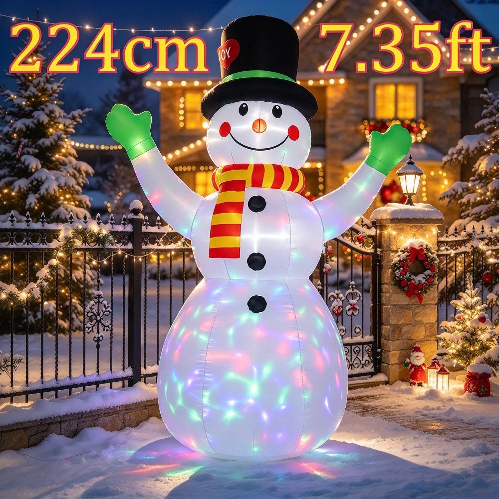7.35FT/224CM Inflatable Glowing Snowman with Top Hat, Christmas Outdoor Yard Decoration