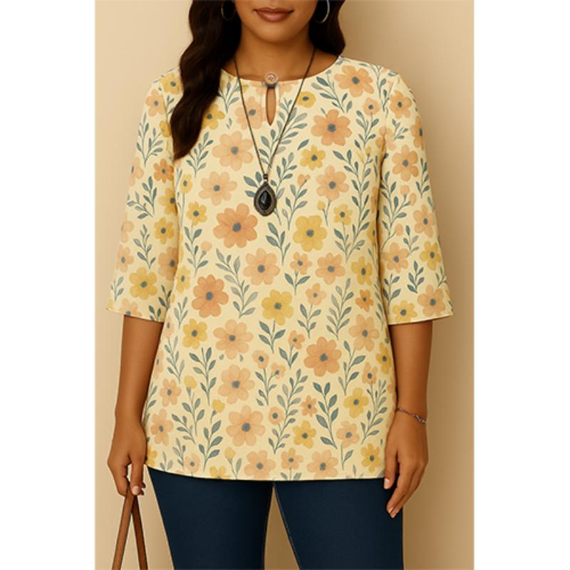 Fashion, for Women, Daily Wear, Long Sleeves, Neck with Flower Print, Loose, All Matches, Flower Blouse
