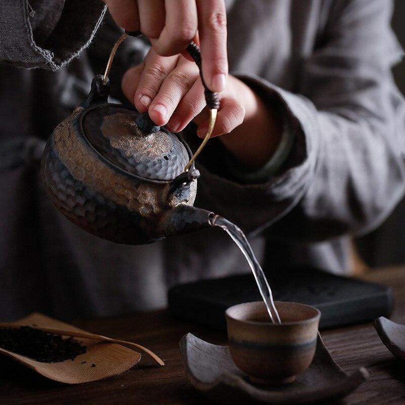 230ml Japanese Style Gilded Ceramic Teapot with Handle Vintage Kung Fu Tea Set