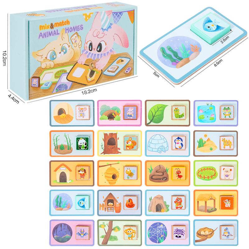 Baby Animals Matching Game Montessori Wooden Toys Thinking Logice Trainting Shape Cognition Education Parish Classroom Material