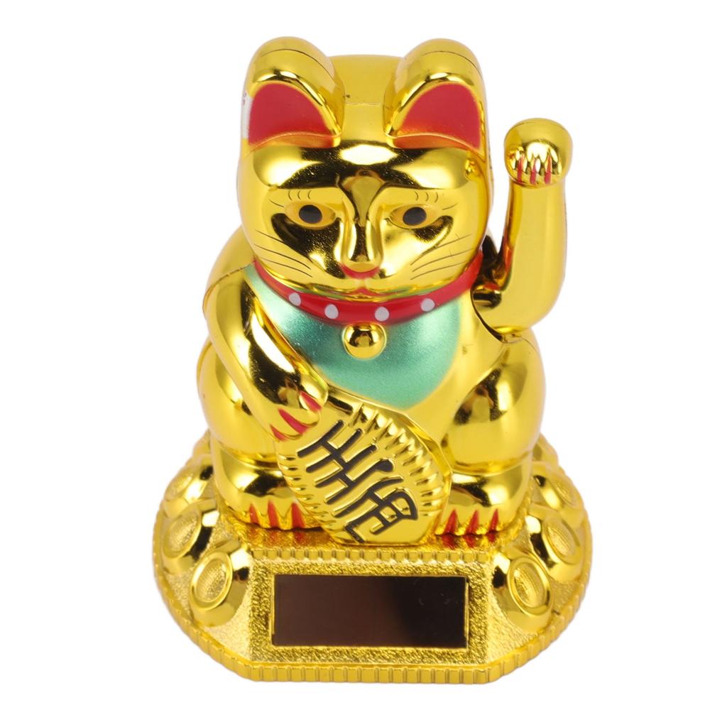 Chinese Lucky Cat Decoration Waving Arm Solar Light Induction Statue Figurine For Home Car Ornaments