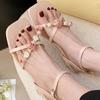 Fashion Sweet Rose Flower Summer Women Sandal Fashion Satin Square Toe Cross-tied Slide Sandals Comfortable Non-slip Open Toe Women Shoe