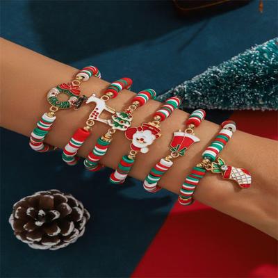 Weihnachtsperlenarmbänder Handgemacht Polymer Clay Perlen Stretcharmbänder Großhandel Weiß Rot Grün Freundschaft Feiertagsschmuck Geschenk für Frauen Mädchen