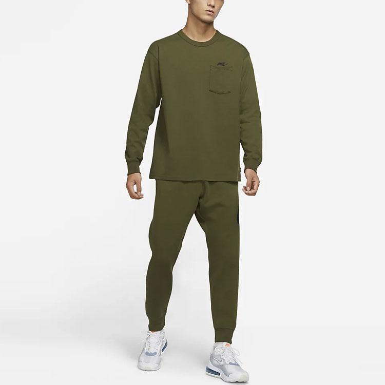 Nike Solid Color Long Sleeve Crew Neck Sweatshirt With Pocket Men Tops Rough-Green DD3875-326