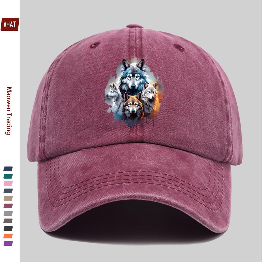 pc Four Wolves in the Jungle Print Baseball Cap with Forest Print Design Sun Hat Hunting Decorative Hat Adjustable Strap Mul
