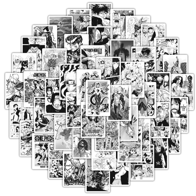 55 szt. Czarno-biała animacja plakaty dekoracyjne naklejki dla dzieci Diy Decor Notebook iPad gitara deskorolka naklejki