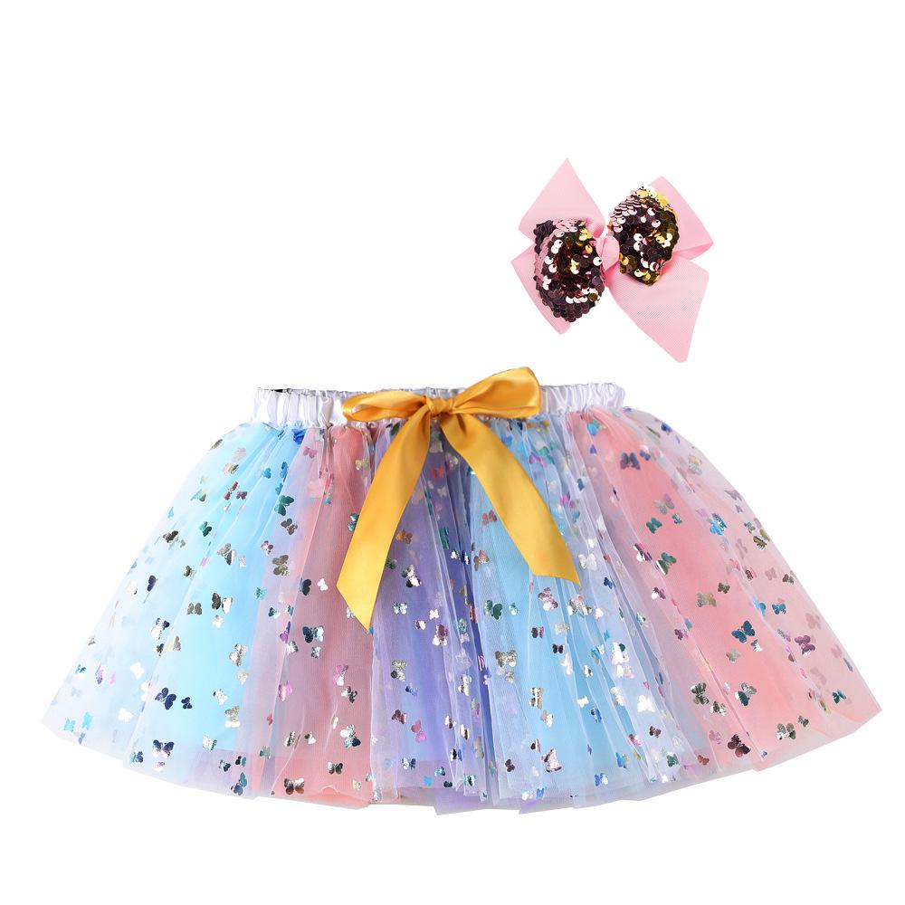 Girls' Star and Moon Mesh Tutu Skirt Set with Bow Hair Clips