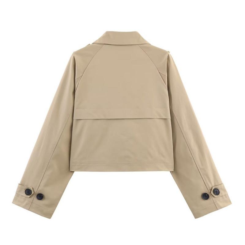 Women Double Breasted Lapel Short Trench Jacket Coat