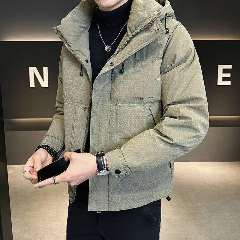 

Men s 2025 Trendy Hooded Down Jacket: Thick, Winter-Ready, Printed Coat L (100-120 jin) світло-зелений колір