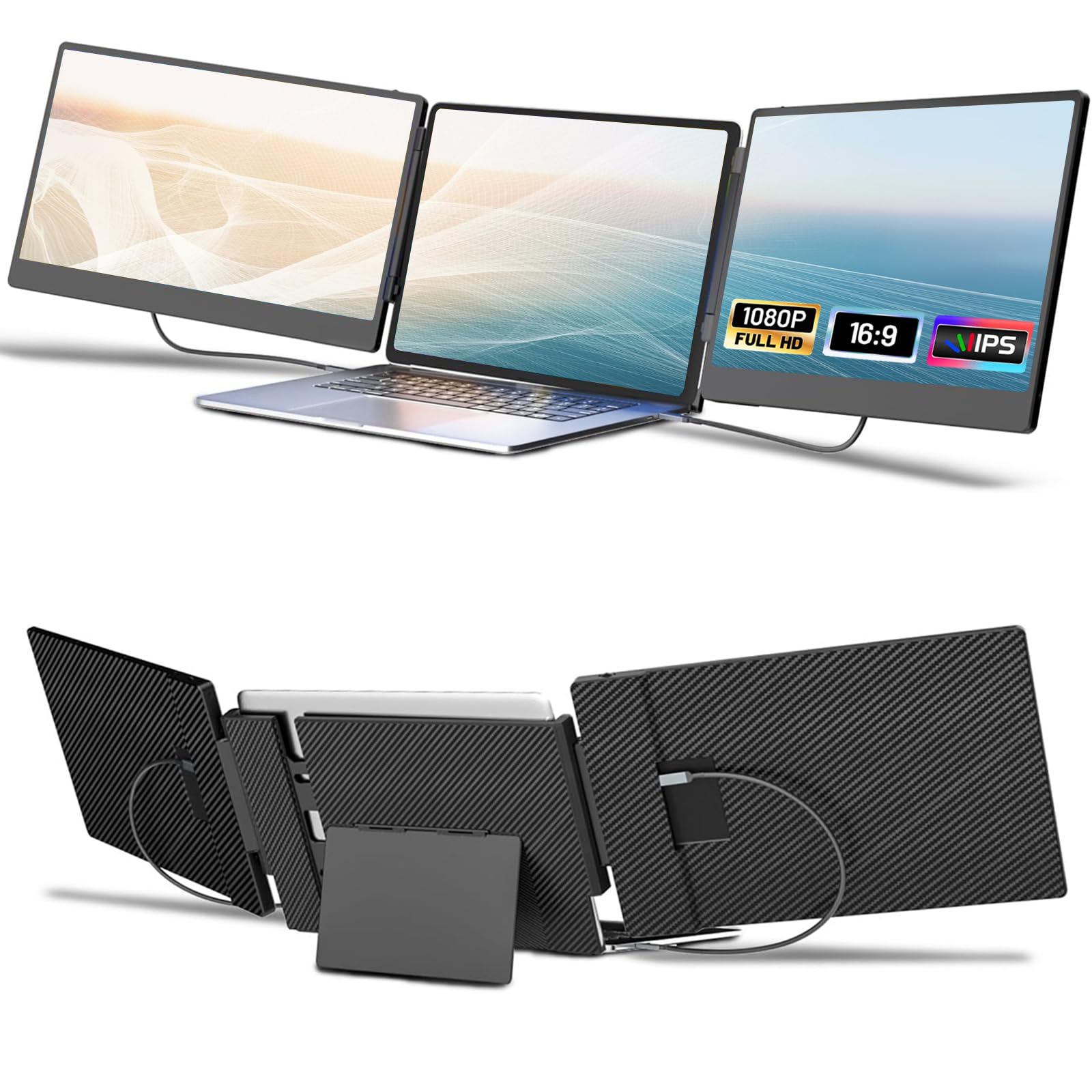 

Laptop Screen Laptop Triple Screen Extender Portable Monitor Extender for Laptops with FHD IPS Display for Plug and Play Extender, 14 Monitor,