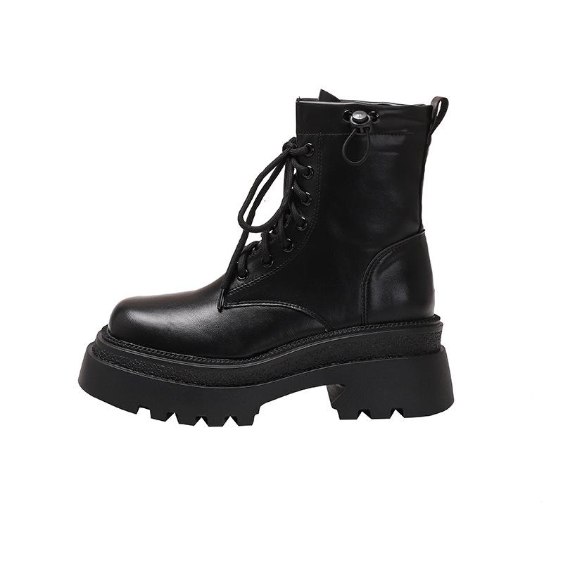 Vintage Maillard schwarze Stiefel 2025 neue Frühherbst Muffin dicksohlige Schnürstiefeletten Britische Martin-Stiefel Damen