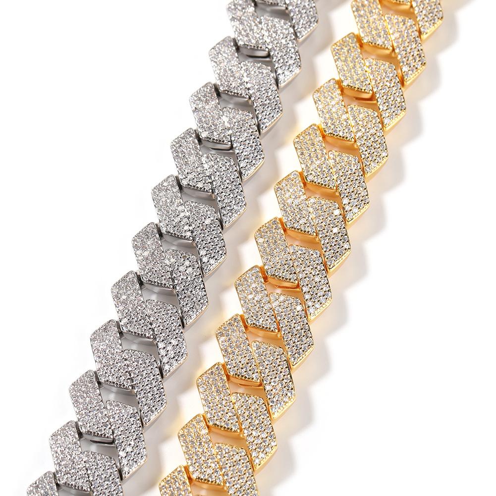Men's Necklace 19MM Full Zircon Rhombus Cuban Chain Hip Hop Rap Street Trend Necklace