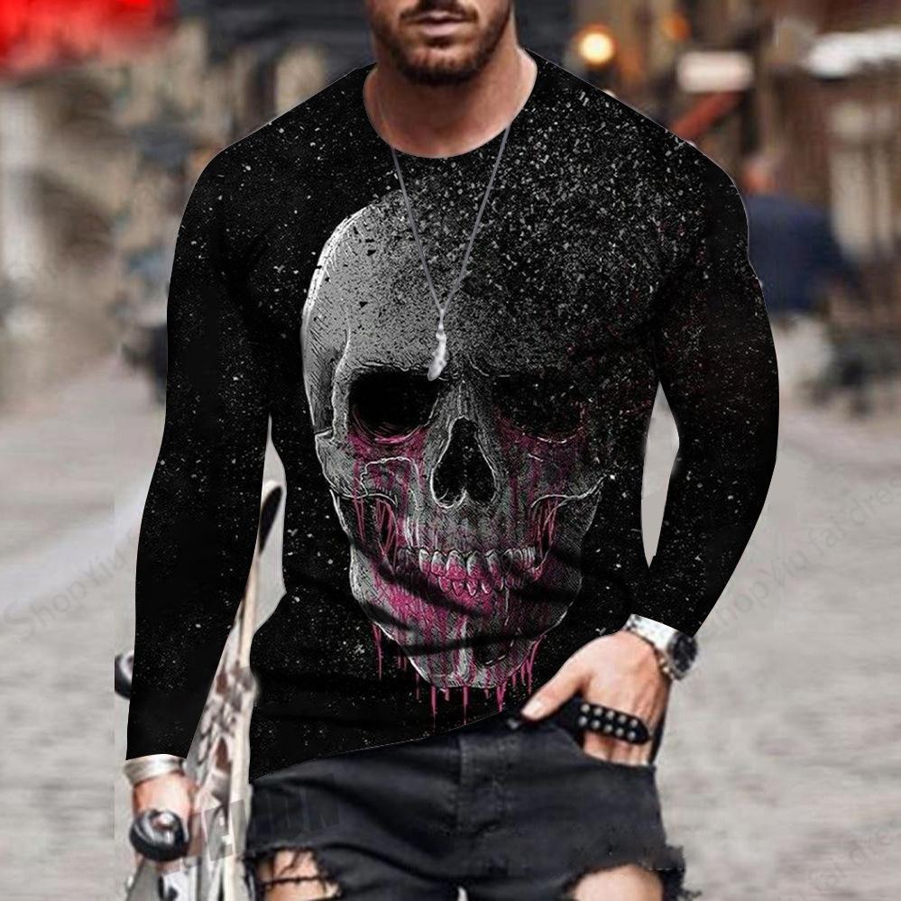 Men's Long Sleeve T-shirt Horror Skull Print T-shirt Men and Women Fashion Tops Tees Street Oversized T Shirt Clothing