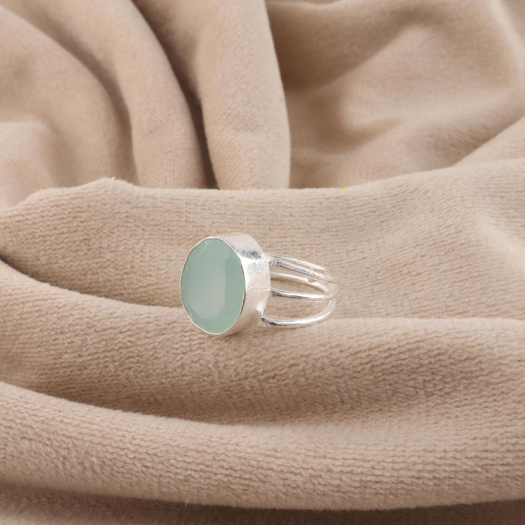 Aqua Chalcedon Edelstein 925er Sterling Silber Designer Verlobungsring Für Deine Liebe RR-73-19