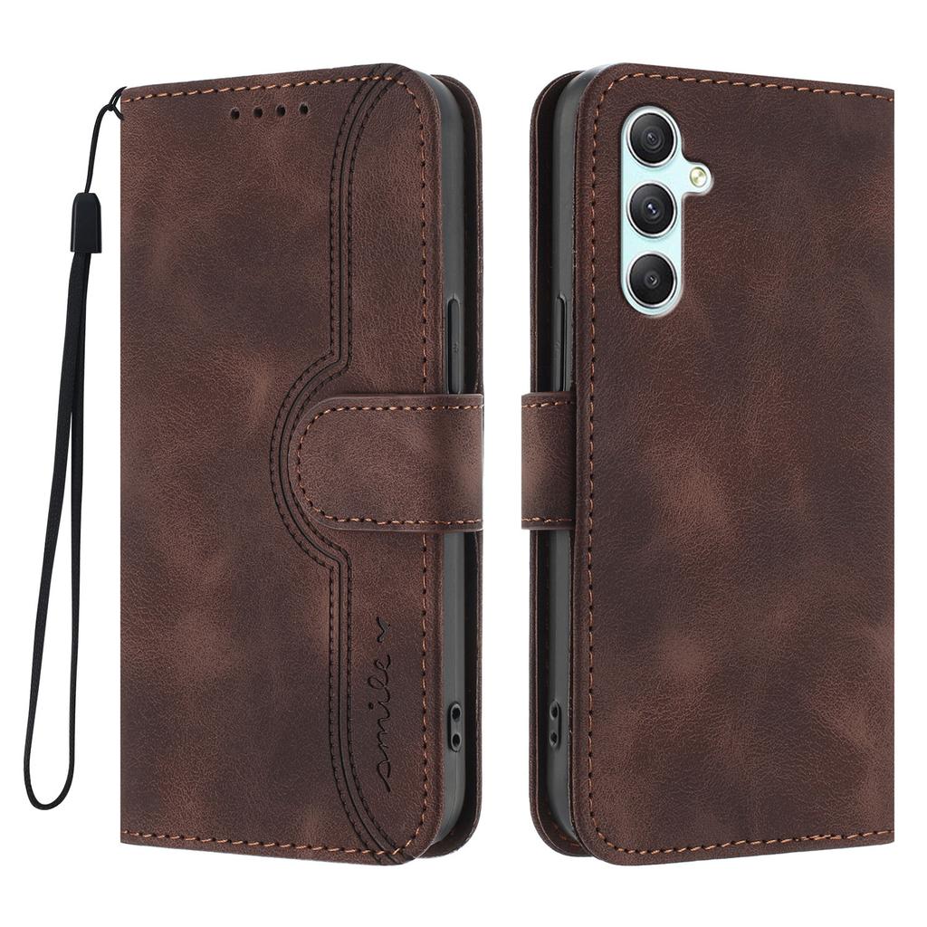 For Samsung Galaxy A34 5G Leather Case Wallet Stand Smile Imprinted Phone Cover with Strap