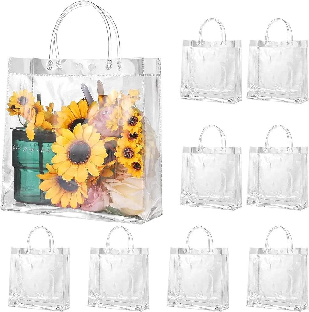 6 Pack Clear Gift Bags with Handle Reusable Plastic Bags Small Gift Wrap Tote Bags for Gifts Wedding Party Favors Baby Shower