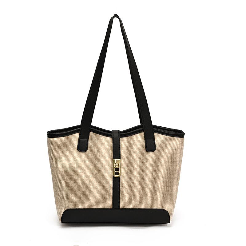 Contrast Canvas Bag Casual Versatile Shoulder Handbag Bucket Bag Large Capacity Tote Bag