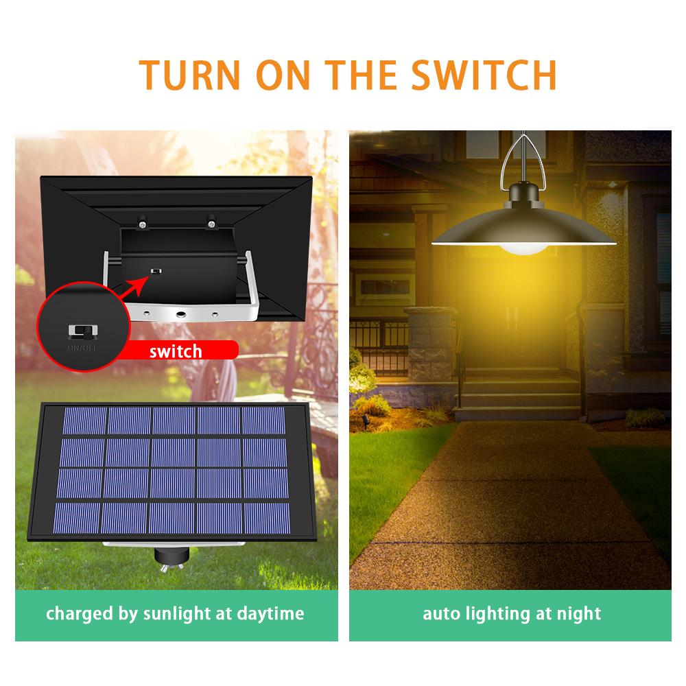 

Solar Powered Pendants Light with Adjustable Panel Auto ON OFF Lighting Sensor IP65 Water resistant Hanging Lamp for 2-head белый