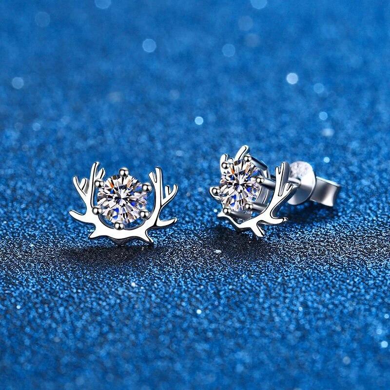 D farge 1CT Moissanitt Geveir Øredobber For Kvinner Luksus Jul Reinsdyr Hjort Dyr Jul Stiftøredobb Sterlingsølv Smykker Gave