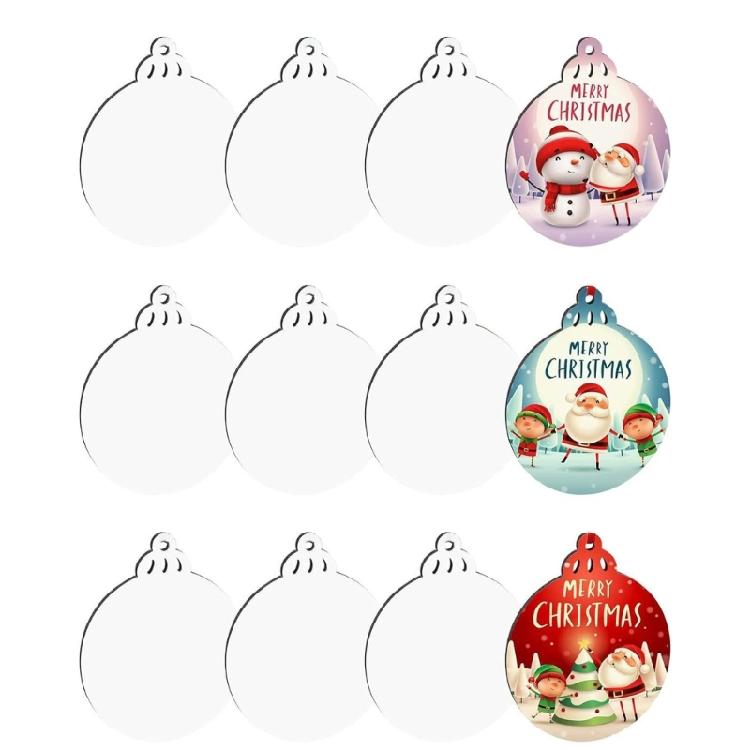 12Pcs Sublimation Round Shape Ornament Heat Transfer Christmas Tree Hanging Pendants Personalized Window Decoration